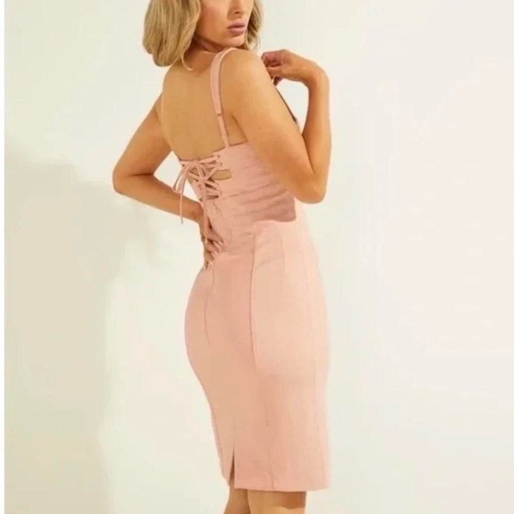 NWT Guess Peach Crème Sleeveless Rossella Faux Suede Lace Up Dress, Size 10.